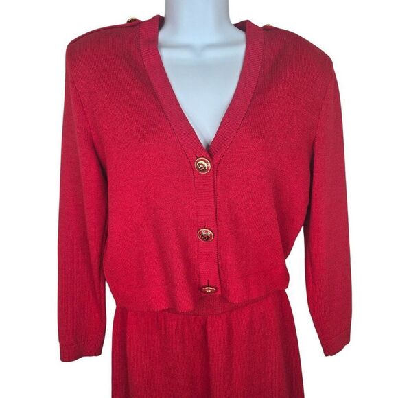 Vintage St John Santana Knit Skirt Sweater Set Womens 4 Red Gold Buttons - Picture 3 of 13